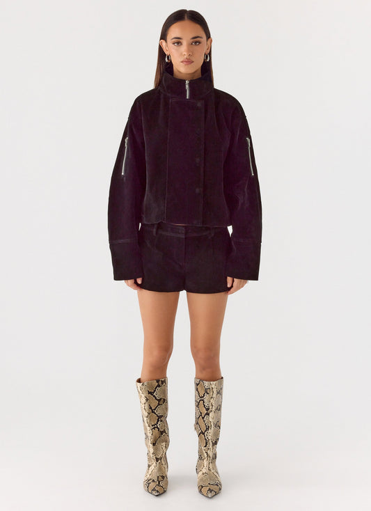 Marlow Faux Suede Jacket - Black